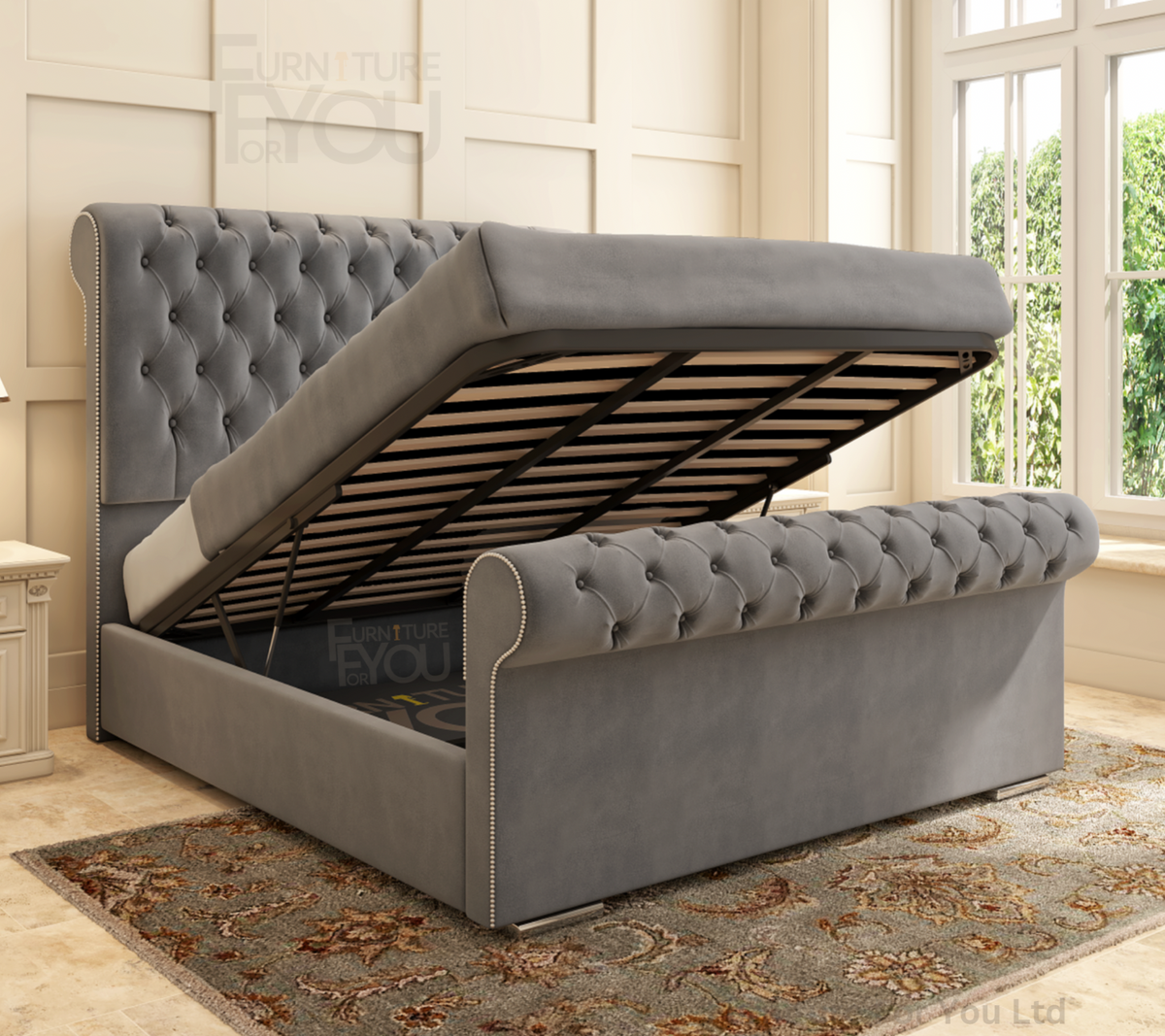 Rome Chesterfield Sleigh Bed Frame