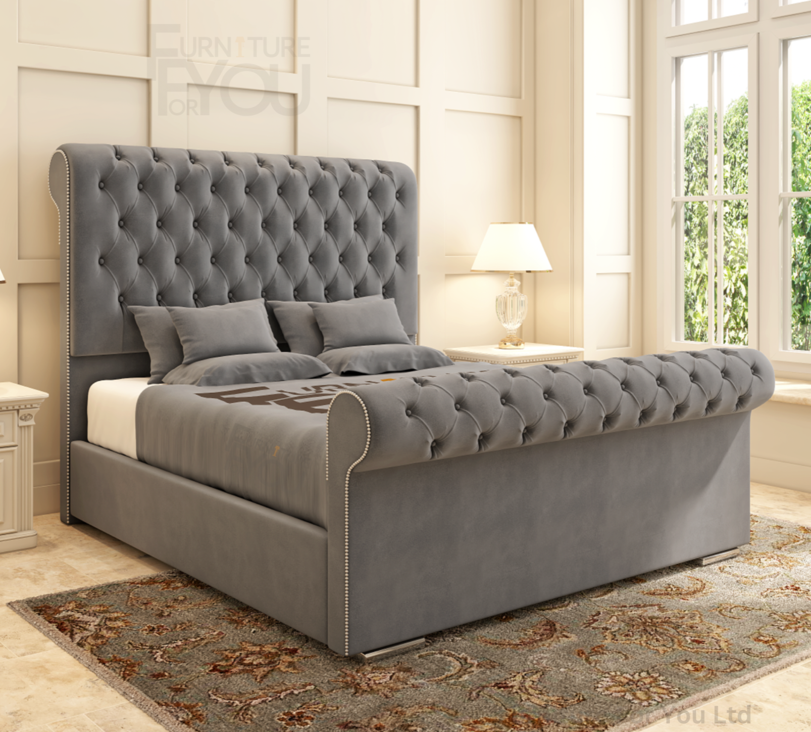 Upholstered sleigh bed deals king