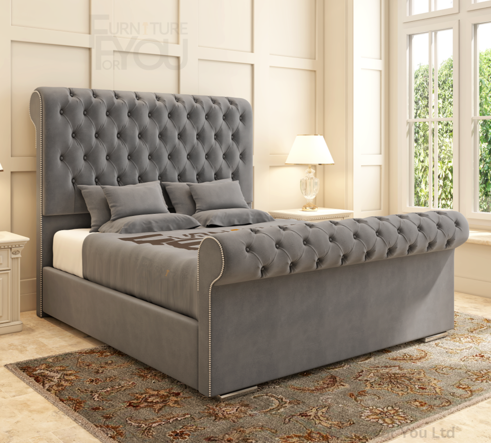 Rome Chesterfield Sleigh Bed Frame